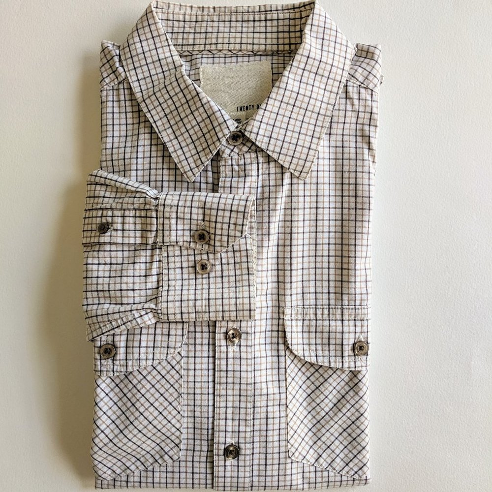 Long Sleeve Shoulder Tabs Plaid Buttondown Brown